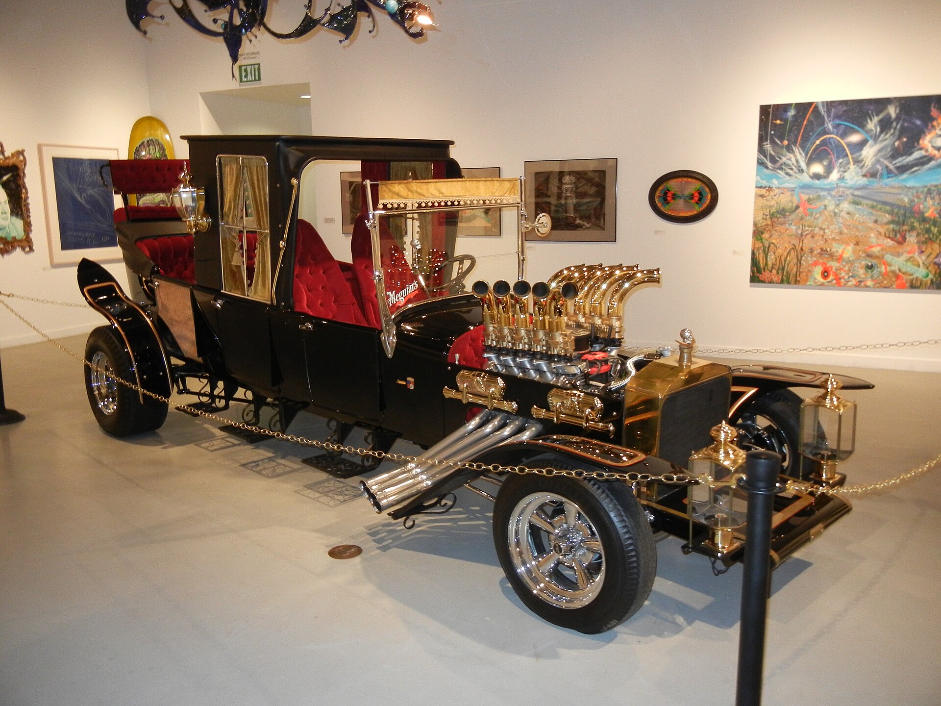The Munster Koach, an 18-foot black hot rod hearse with gold scrollwork and a red velvet interior