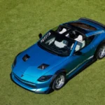 Overhead view of the Pacific Teal Nissan Z Kaze concept with both T-top roof panels removed