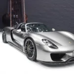 Silver Porsche 918 Spyder, the hybrid V8 flagship built at Weissach, on display at the 2013 IAA