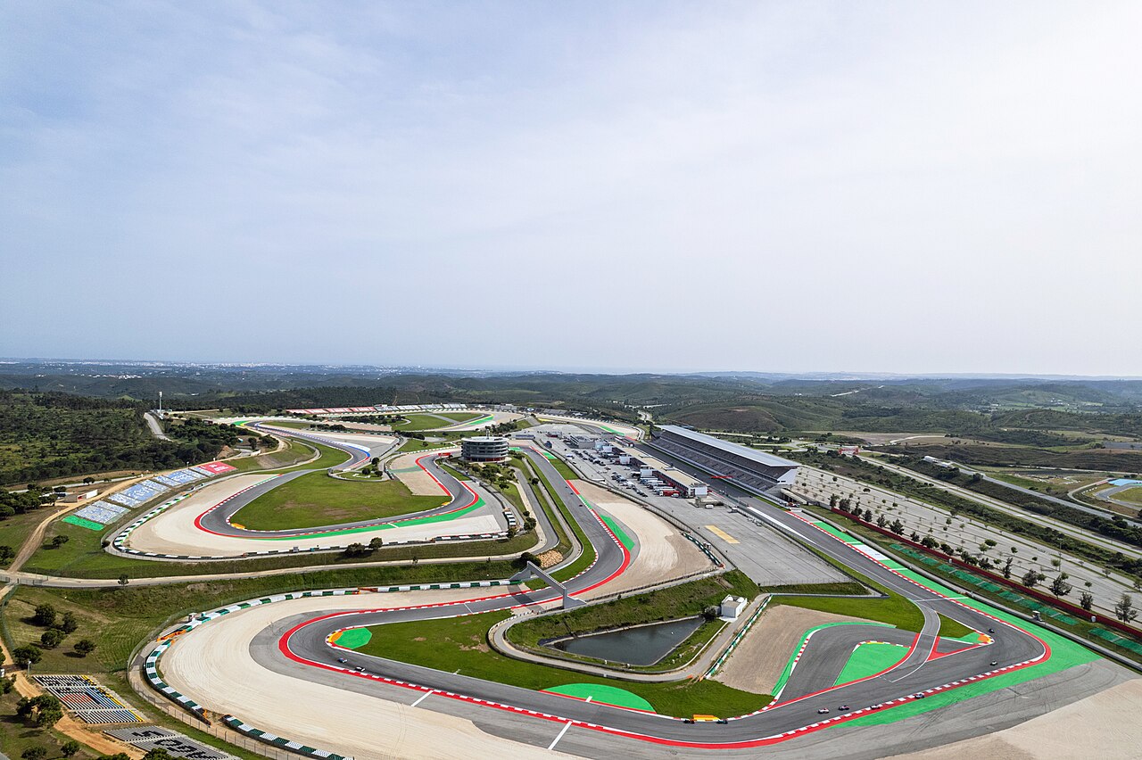 Aerial view of the Autódromo Internacional do Algarve circuit in Portimão, Portugal