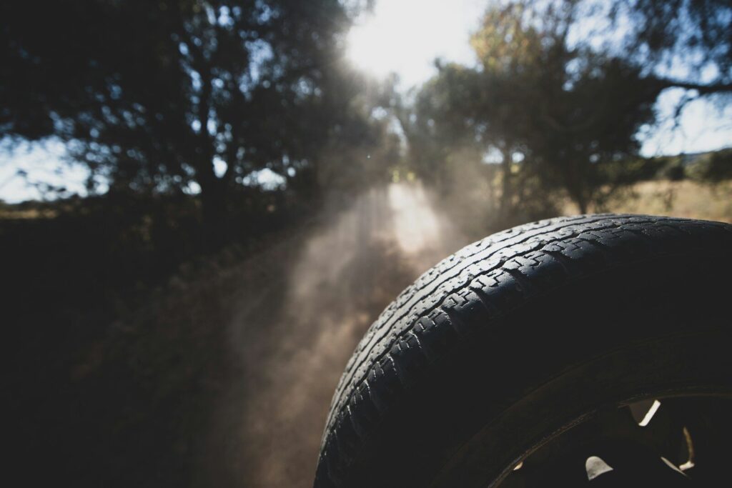 a close up of a tire on a road
