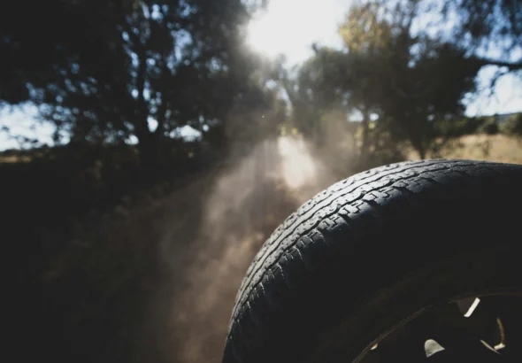 a close up of a tire on a road