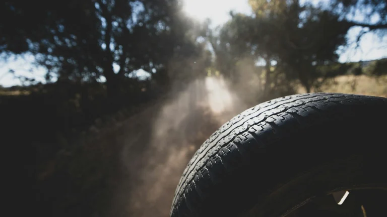 a close up of a tire on a road