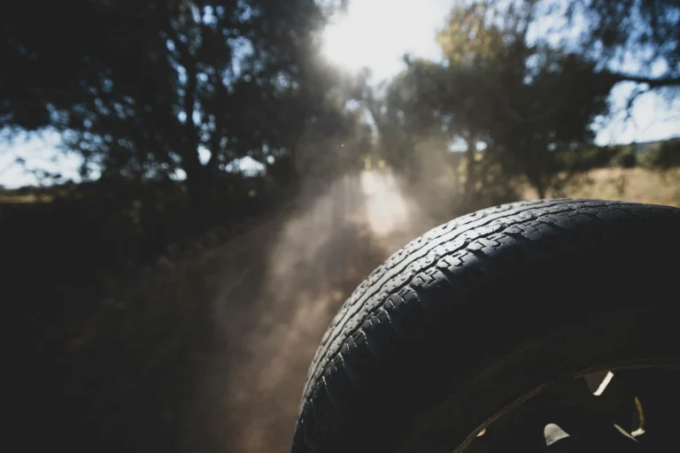 a close up of a tire on a road