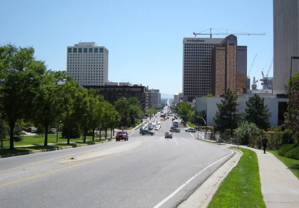 Traffic on State Street heading toward downtown Salt Lake City