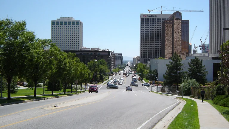 Traffic on State Street heading toward downtown Salt Lake City