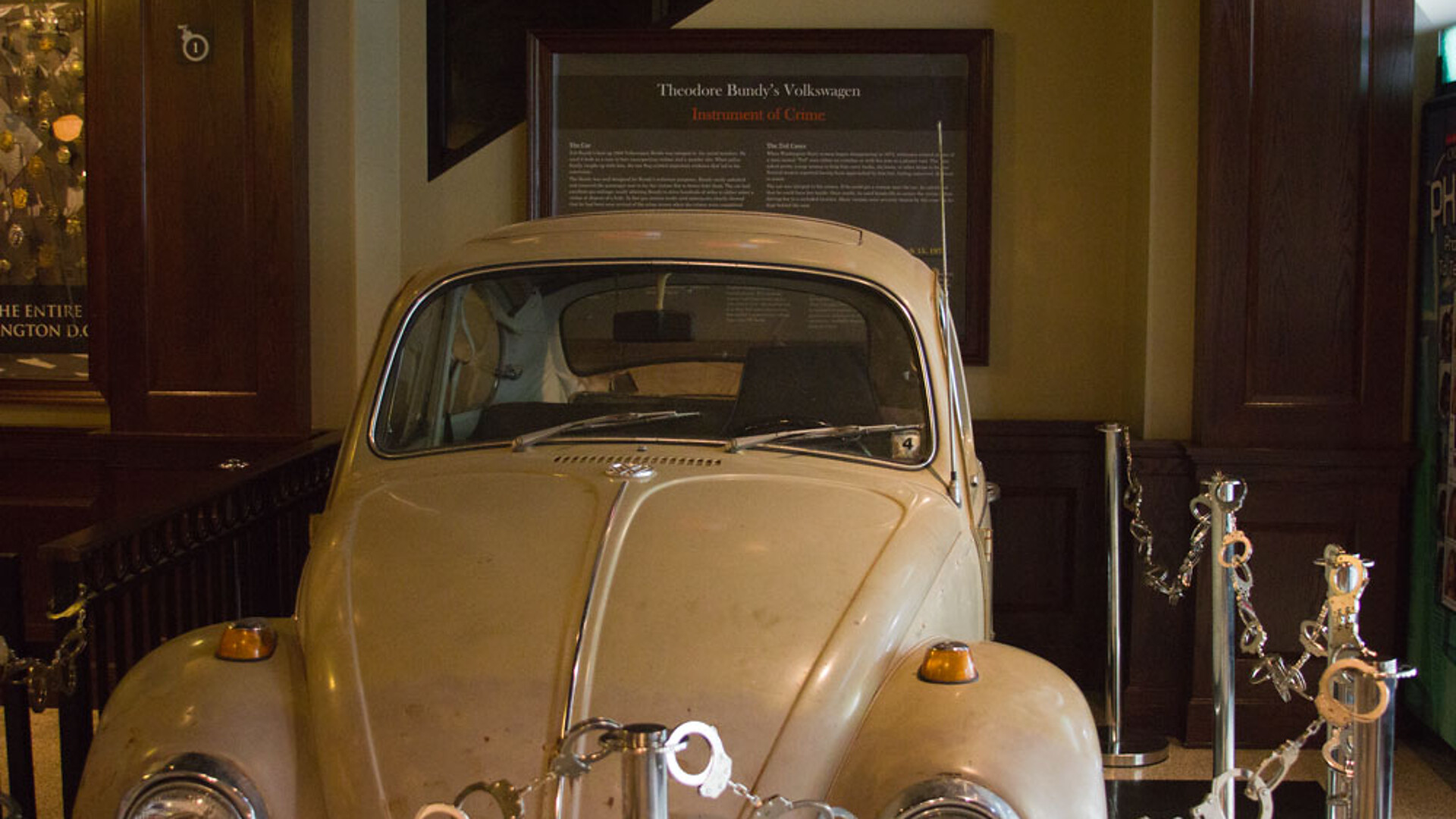 Ted Bundy's tan 1968 Volkswagen Beetle on museum display