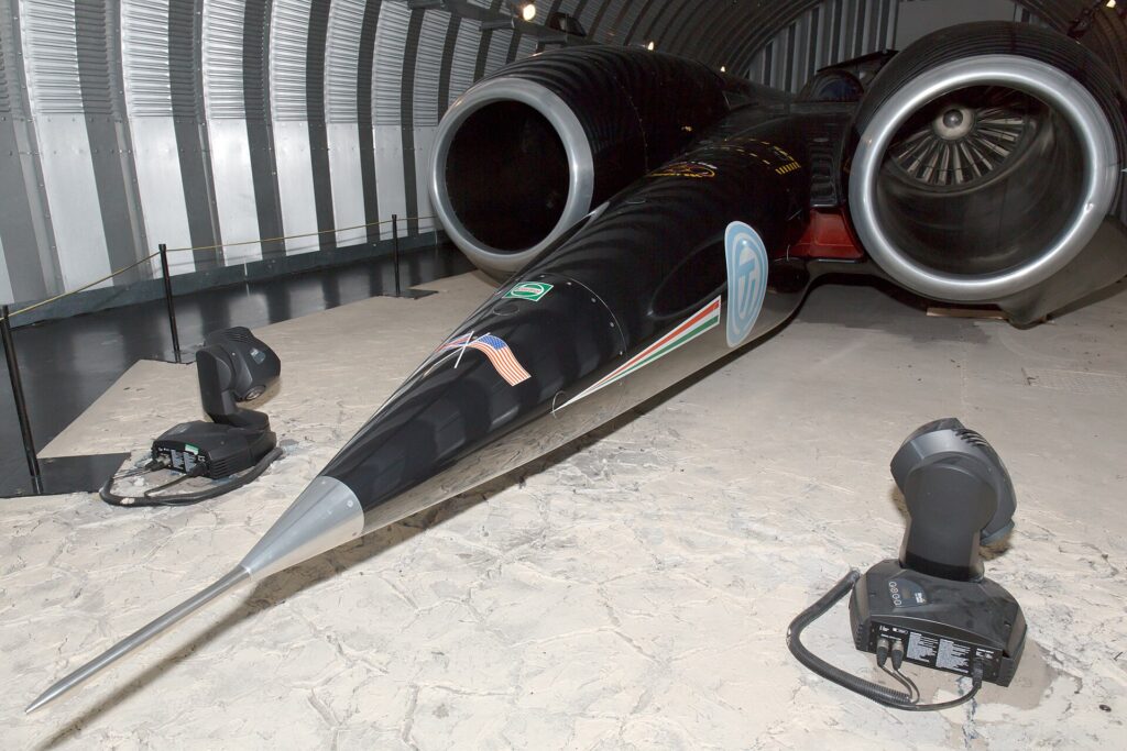 ThrustSSC twin-jet land speed record car on display at Coventry Transport Museum