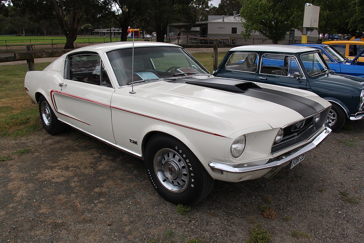 1968 Ford Mustang fastback 428 Cobra Jet in Wimbledon White with Ram Air hood scoop