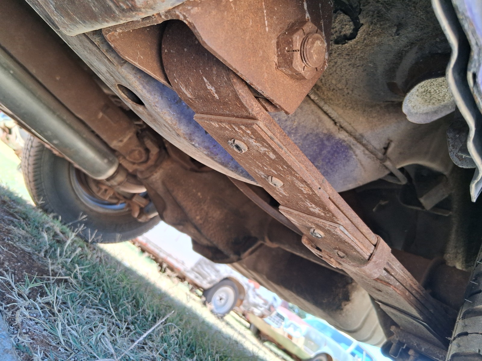 Underside of a 1971 Dodge Charger showing floor pan and exhaust