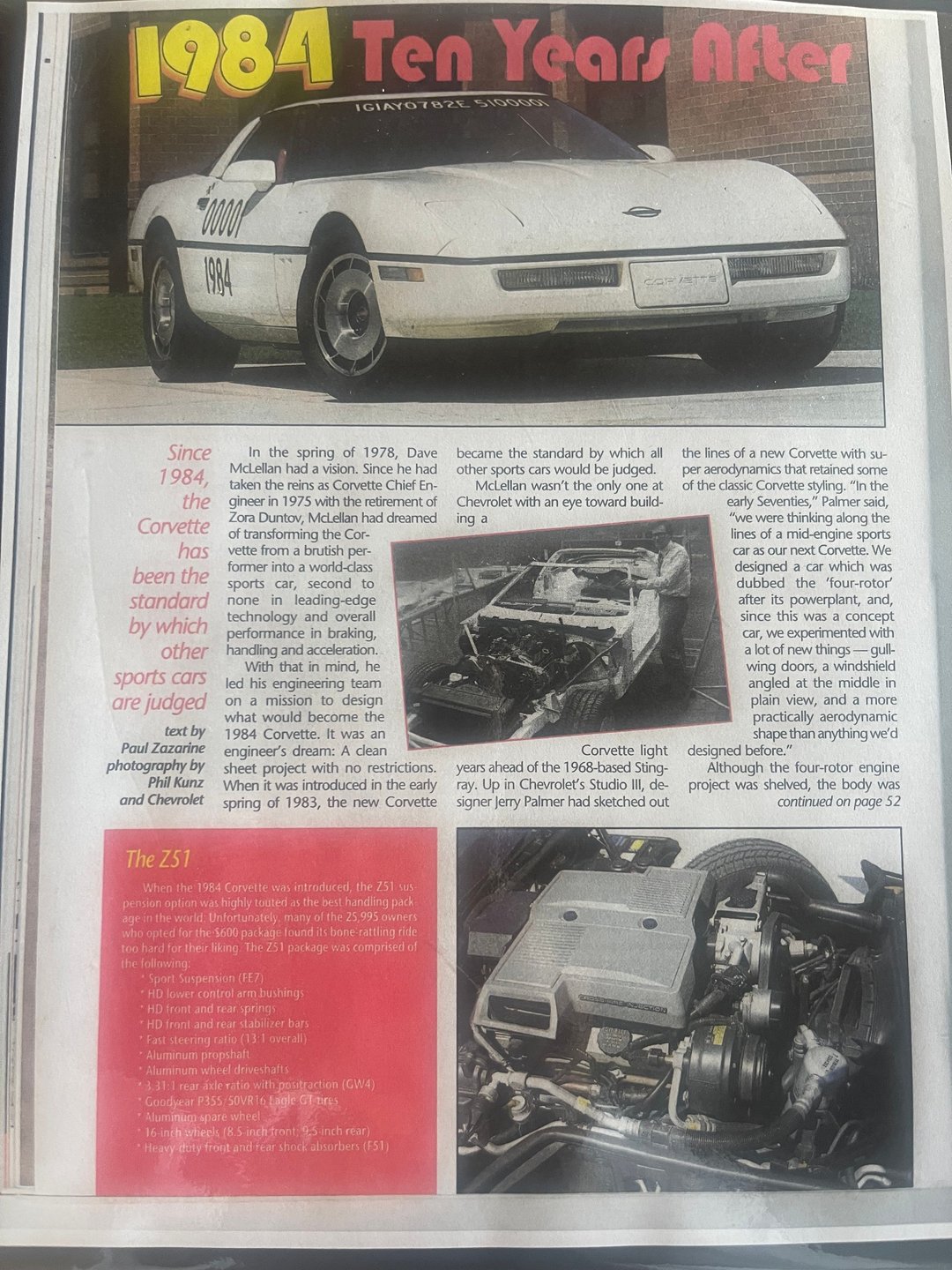 Magazine feature on the 1984 Corvette, Ten Years After