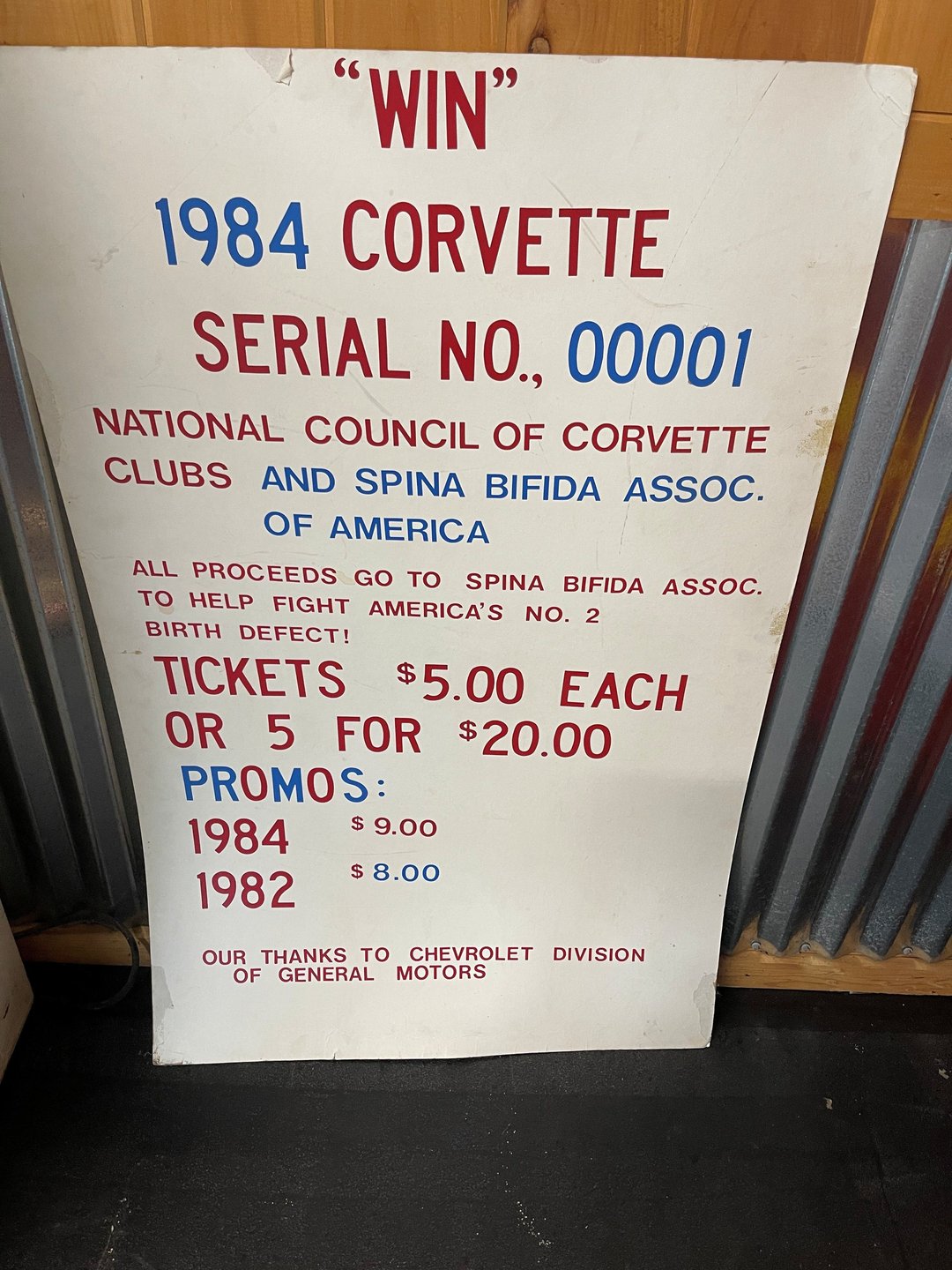 Raffle poster for the 1984 Corvette serial number 00001