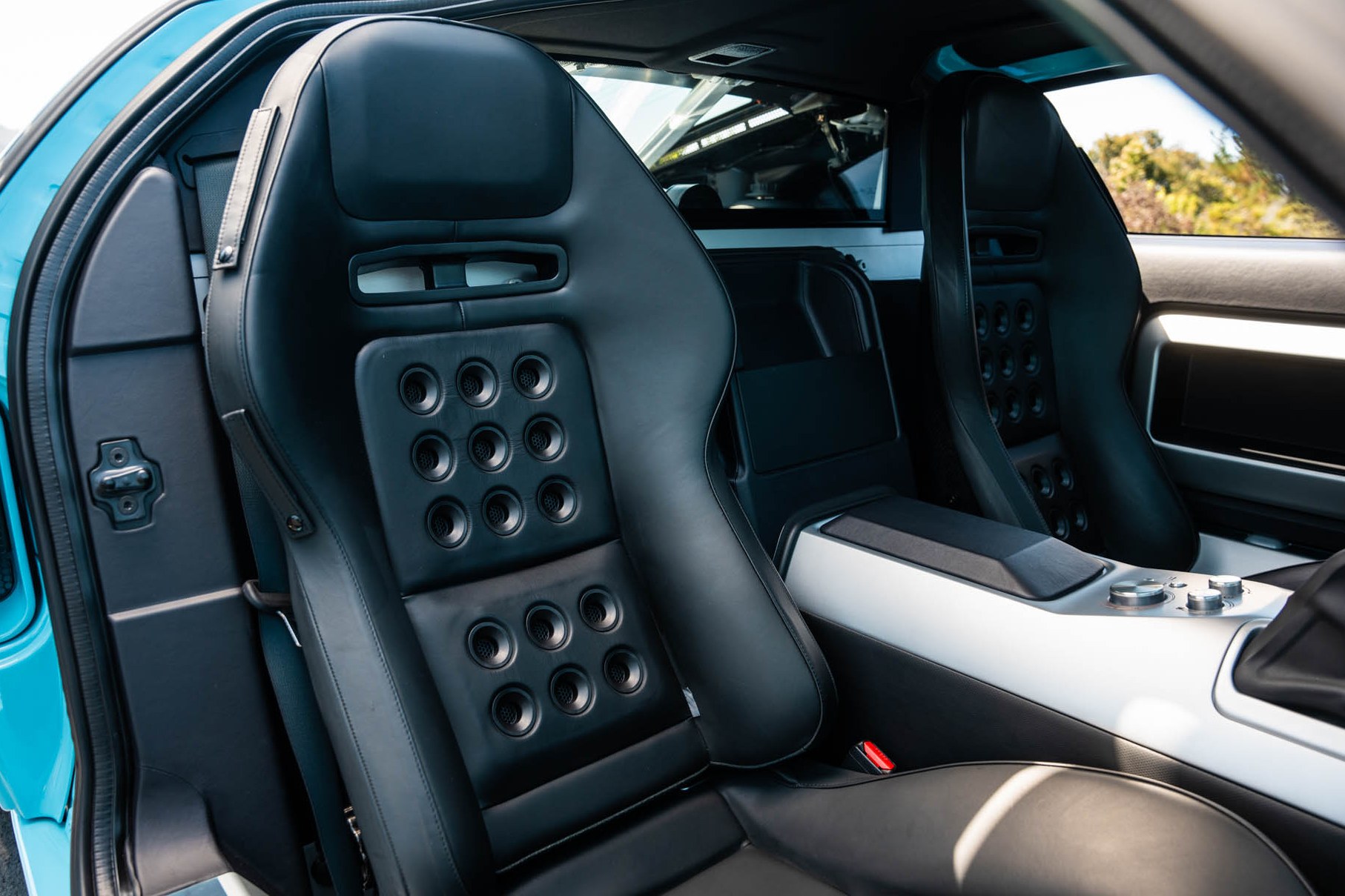 Ebony leather Sparco-designed seats inside the 2006 Ford GT Heritage Edition