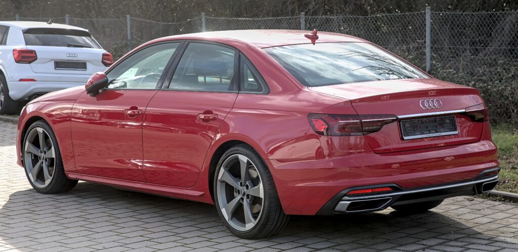 Red Audi A4 B9 sedan