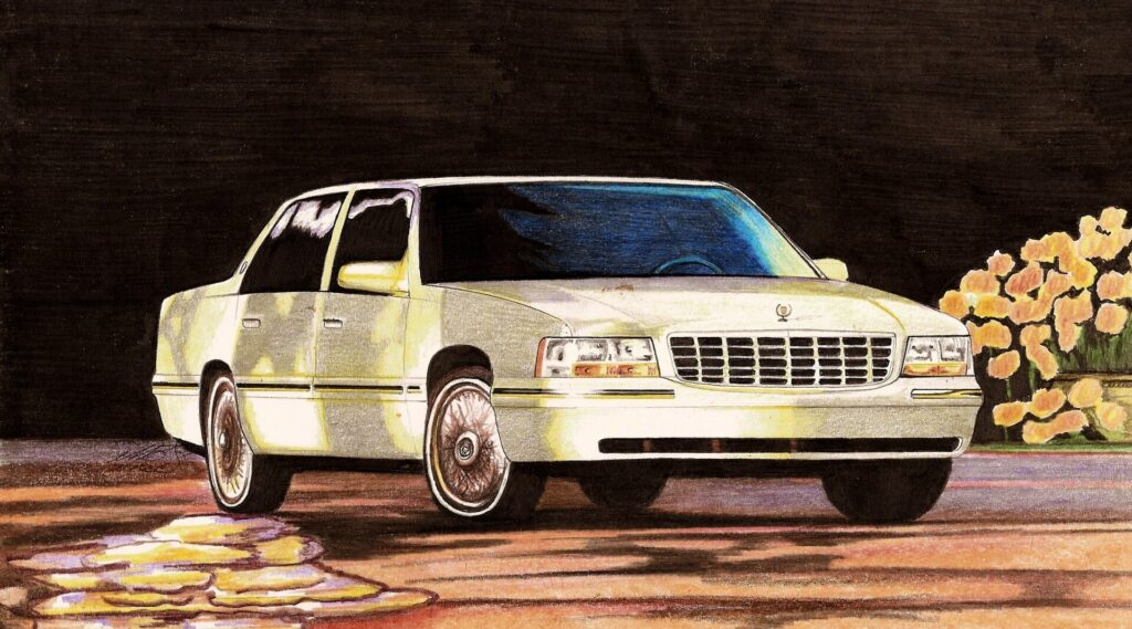Illustration of a gold 1995-1999 Cadillac DeVille sedan