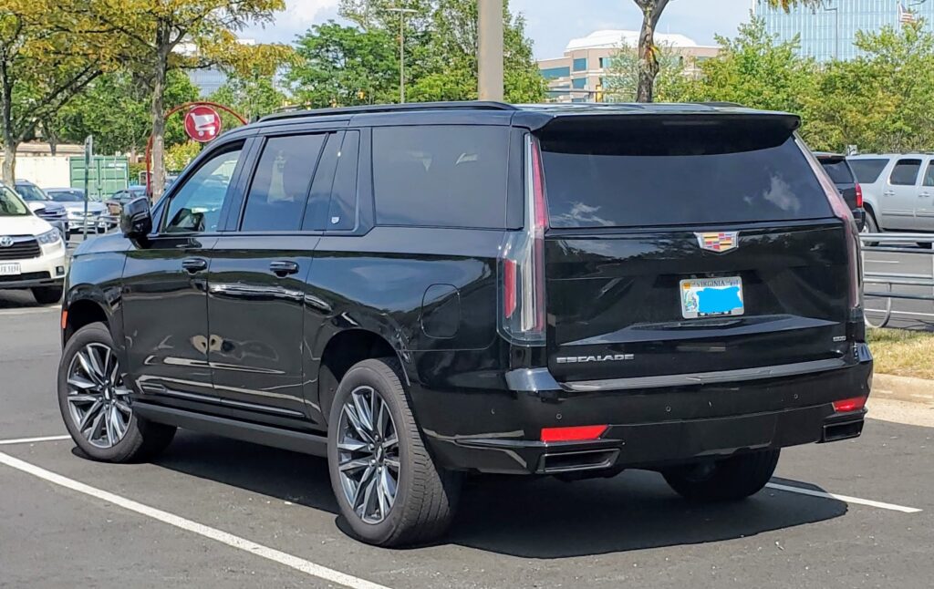 Rear view of a black 2021 Cadillac Escalade