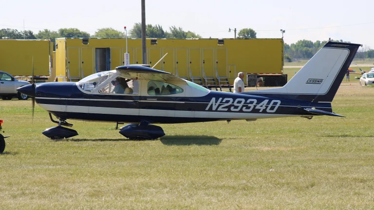 A white Cessna 177 Cardinal, the same high-wing four-seat model that crashed on Capitol Expressway in San Jose