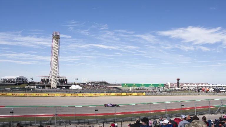 Cars on track at Circuit of the Americas in Austin, Texas, during the 2018 U.S. Grand Prix