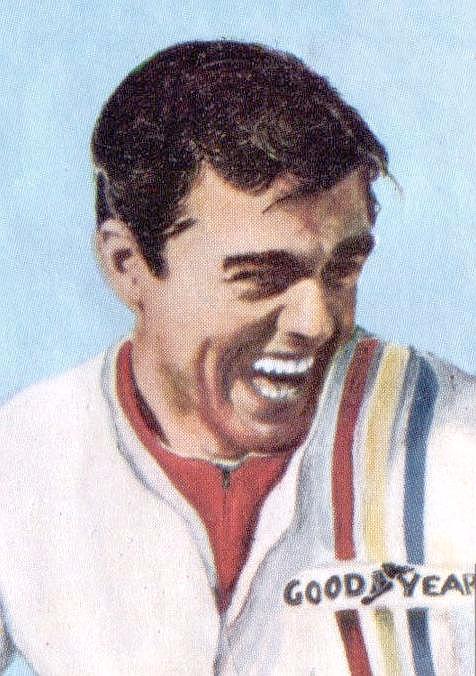 Illustrated 1968 sports card portrait of land speed record driver Craig Breedlove in a Goodyear driving suit