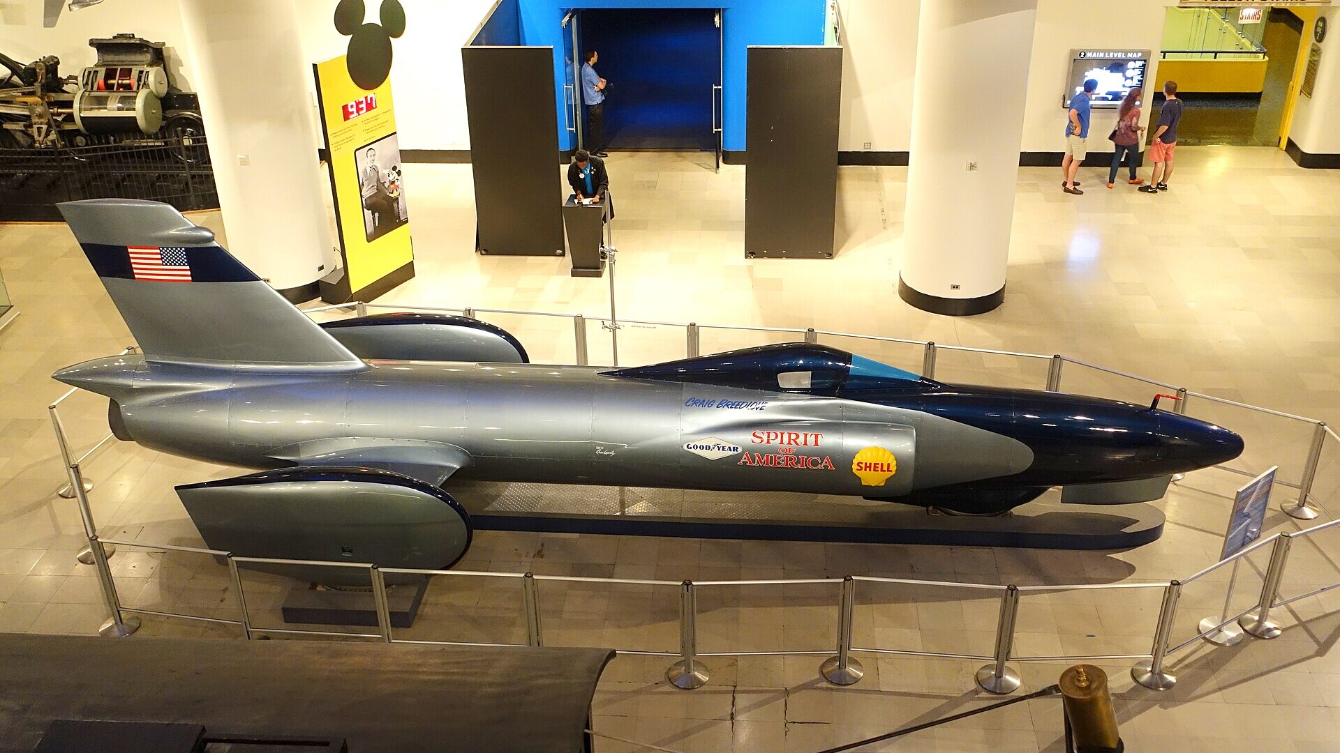Craig Breedlove’s three-wheeled, jet-powered Spirit of America land speed record car on display at the Museum of Science and Industry in Chicago