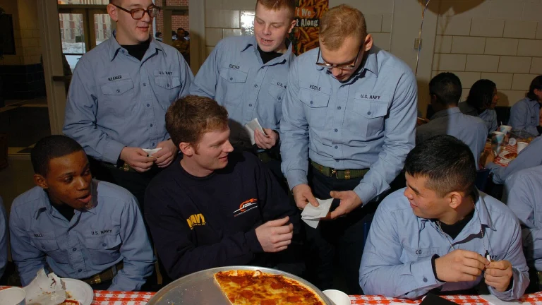 Dale Earnhardt Jr. signing autographs for Navy recruits at Recruit Training Command Great Lakes in January 2006