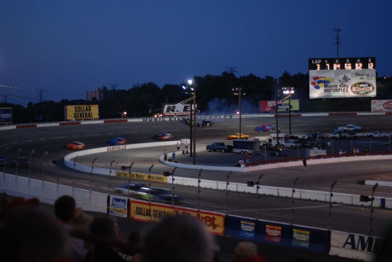 Stock cars racing at Nashville Fairgrounds Speedway, then called Music City Motorplex, in 2007