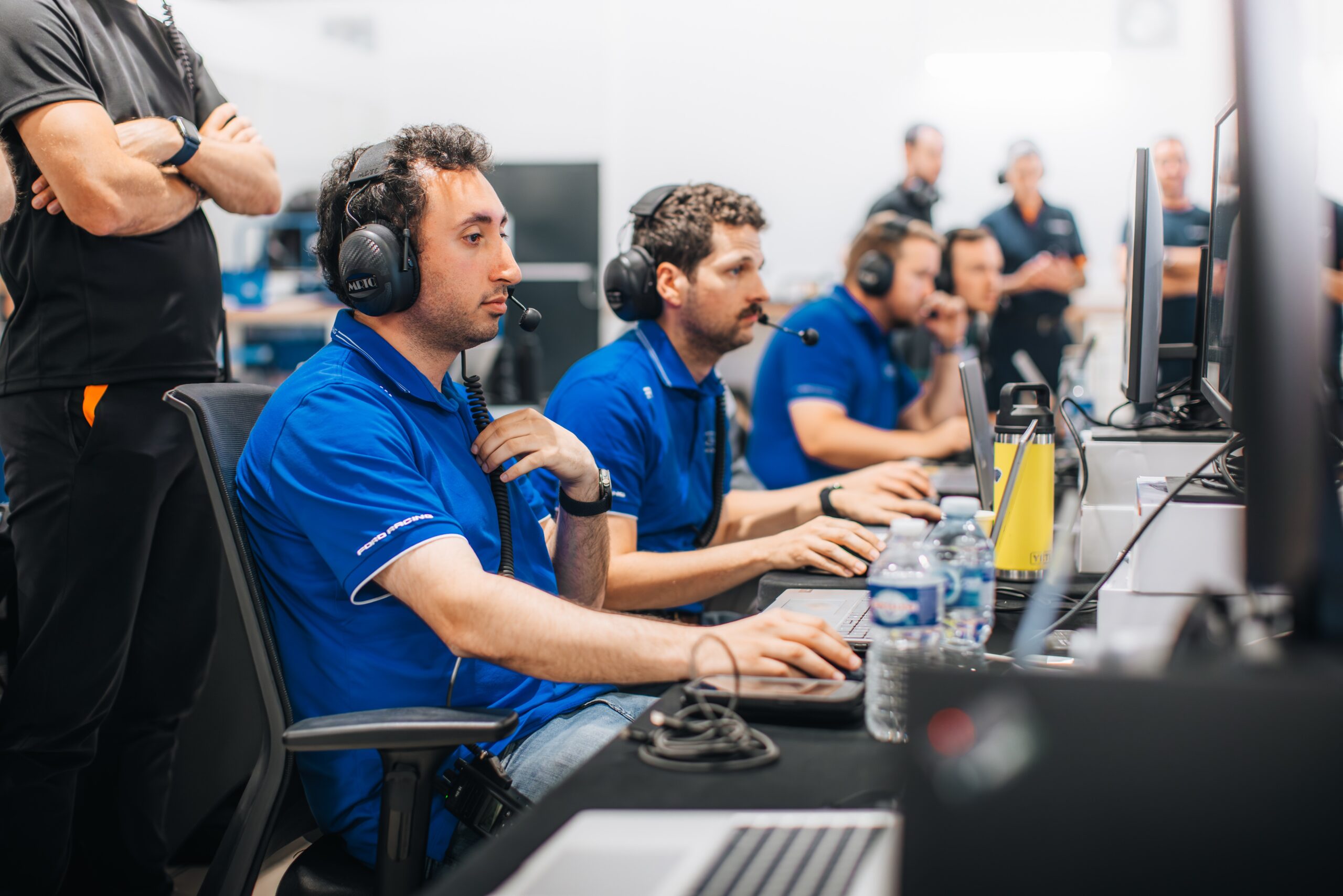 Ford Racing engineers monitor the Hypercar engine fire-up at ORECA in France