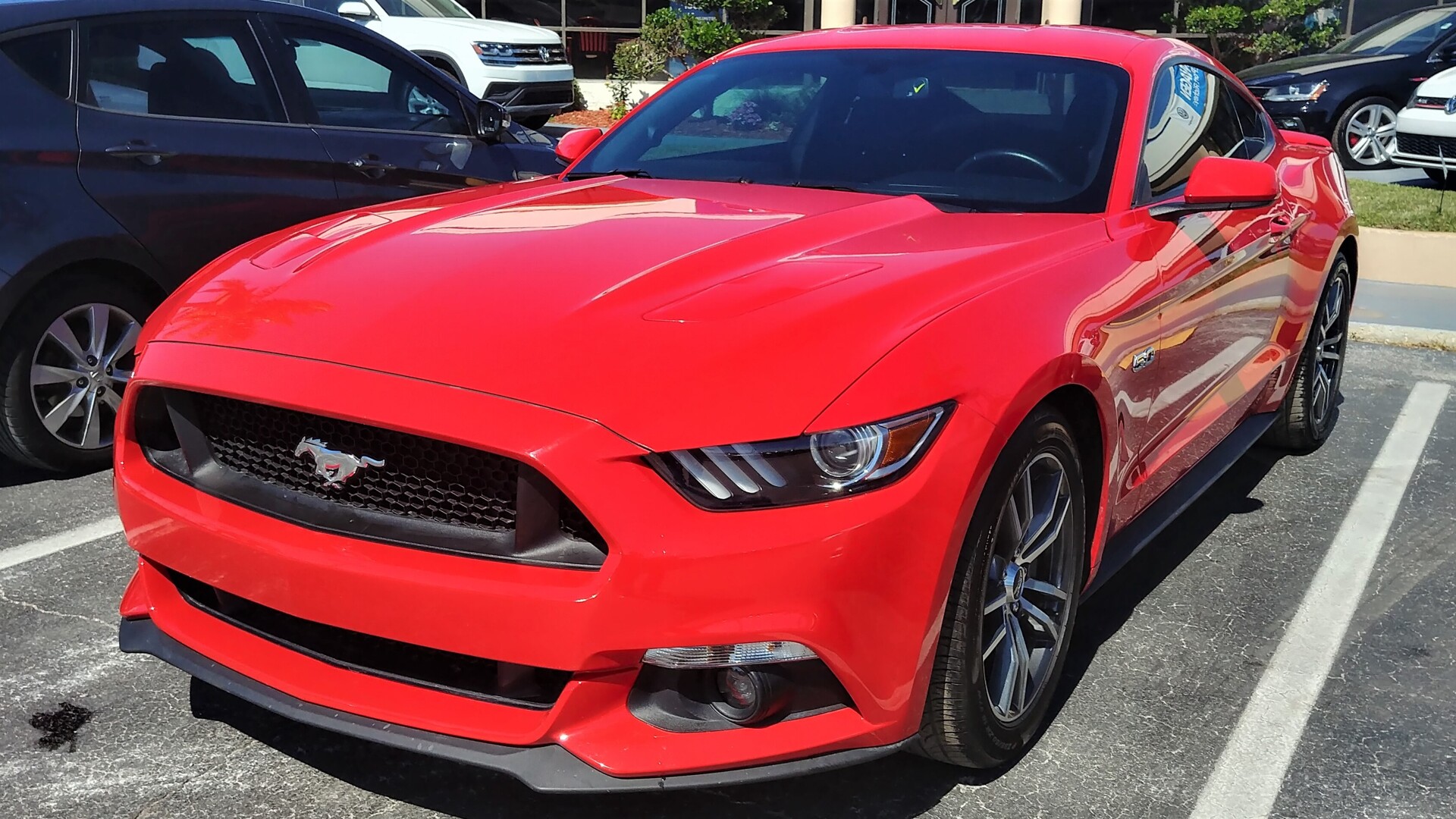 Ford Mustang GT fastback parked outdoors, front three-quarter view