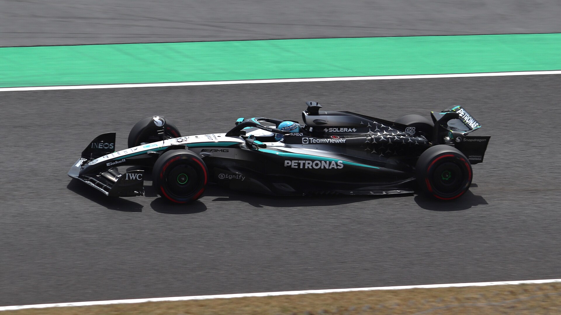George Russell in the Mercedes at the 2025 Japanese Grand Prix