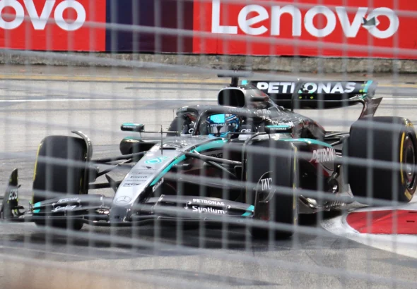George Russell driving the Mercedes at the 2025 Singapore Grand Prix (representative image)