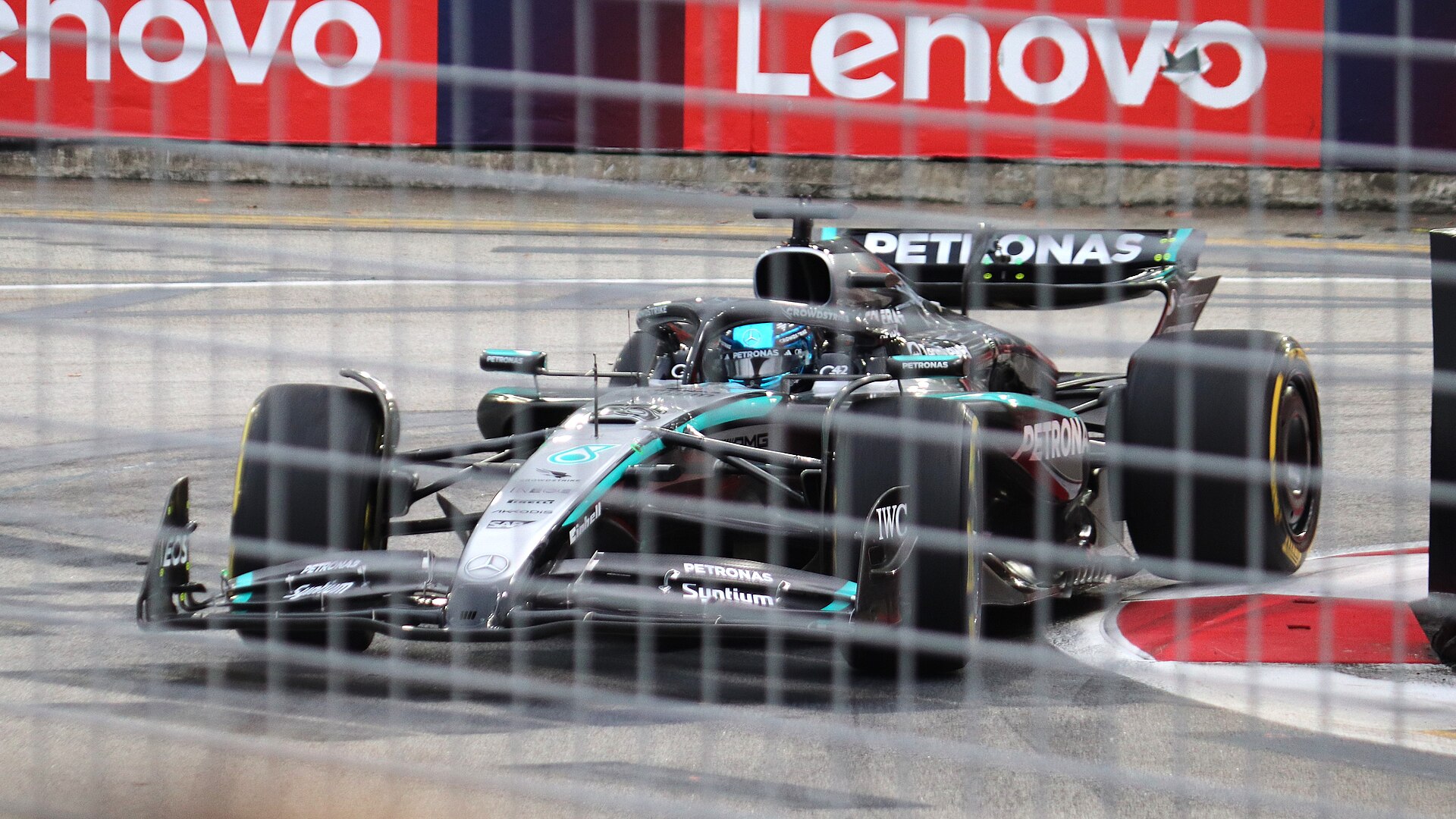 George Russell driving the Mercedes at the 2025 Singapore Grand Prix (representative image)