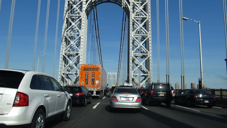 Traffic on the upper level of the George Washington Bridge heading toward Manhattan