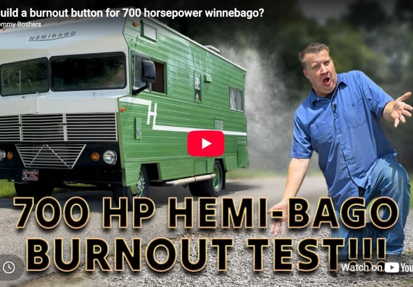 Green Hellcat-swapped Winnebago motorhome called the Hemibago with builder Tommy Boshers