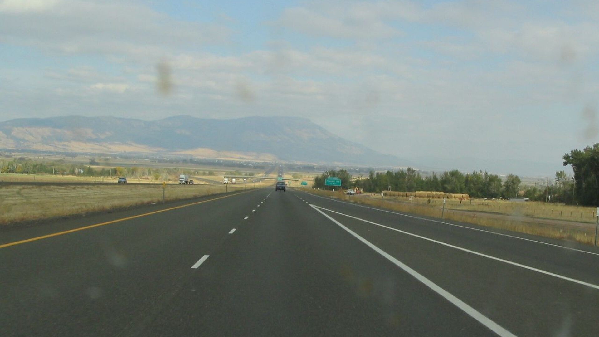 Interstate 84 near La Grande, Oregon, with trucks on the highway