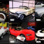 Collage of Indianapolis 500 pace cars: 1915 Packard, 1957 Mercury Turnpike Cruiser, 1964 Ford Mustang, 1969 Chevrolet Camaro SS, 1991 Dodge Viper and 2025 Chevrolet Corvette ZR1
