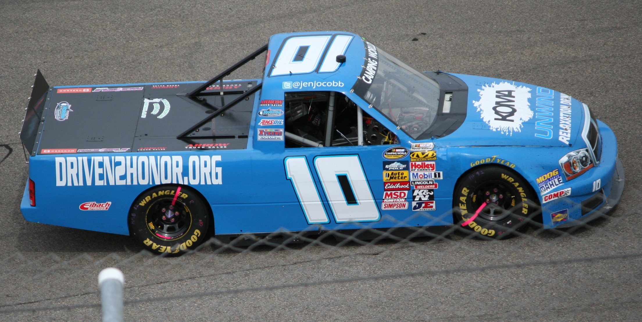 Jennifer Jo Cobb's No. 10 RAM pickup on track at Rockingham Speedway in North Carolina in 2013