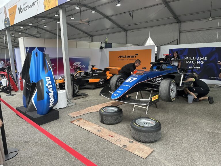 Lia Block's Tatuus single-seater on display in a paddock tent in Singapore
