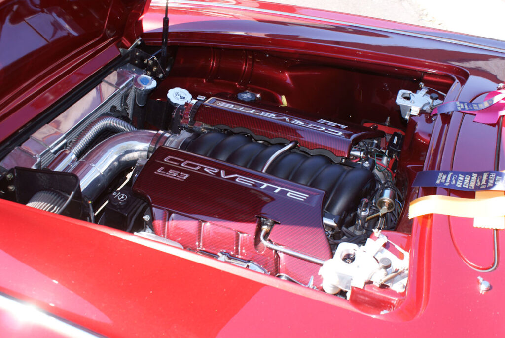 An LS3 V8 installed in a classic Chevrolet restomod (representative image)