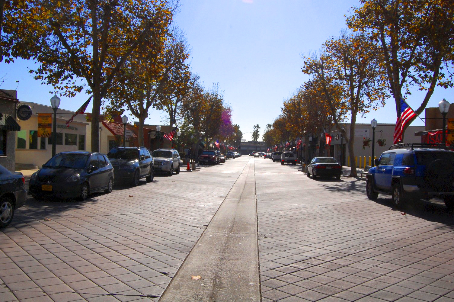 Storefronts along Main Street in Garden Grove, California
