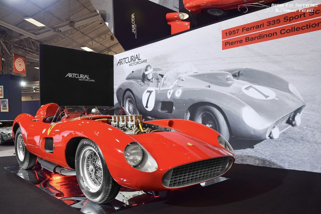 Red 1957 Ferrari 335 Sport Spider Scaglietti on display