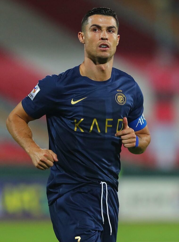 Cristiano Ronaldo in an Al Nassr kit during a September 2023 match against Persepolis