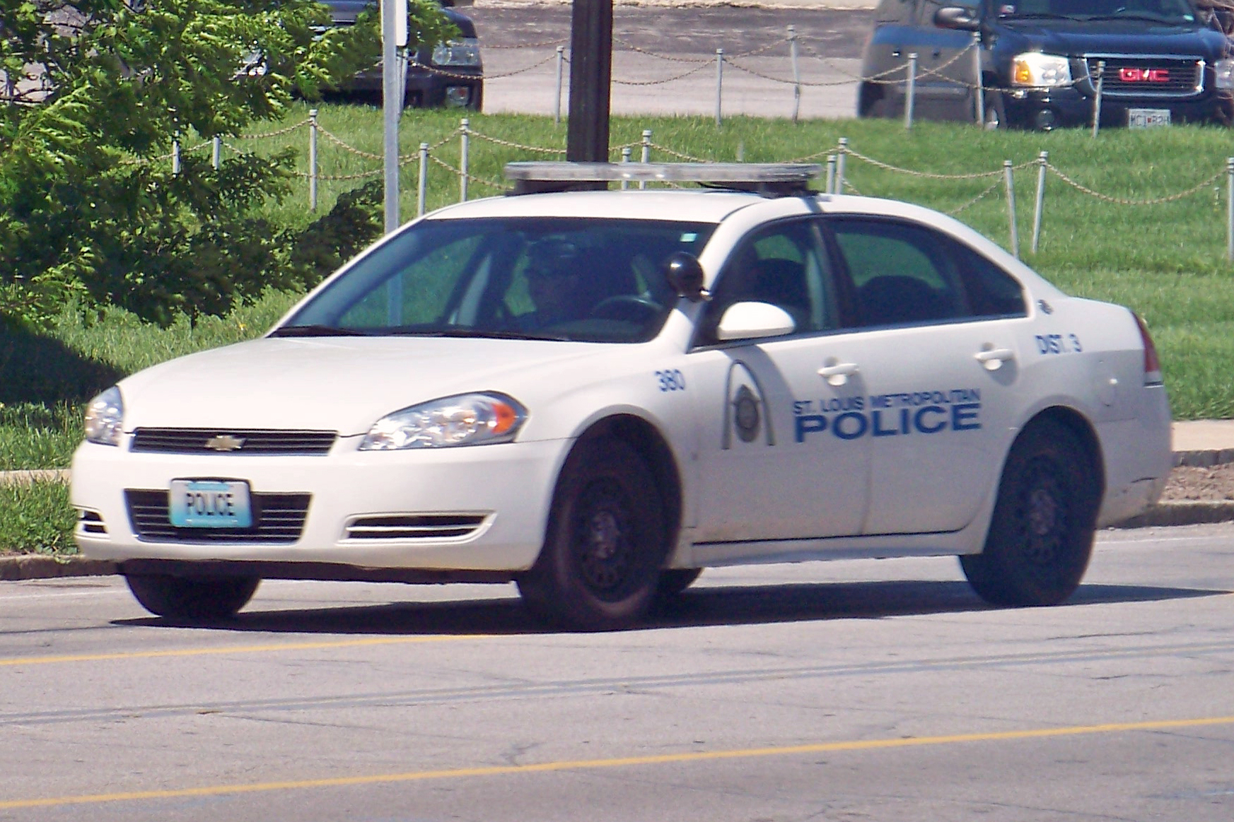 St. Louis Metropolitan Police patrol car parked beside a road