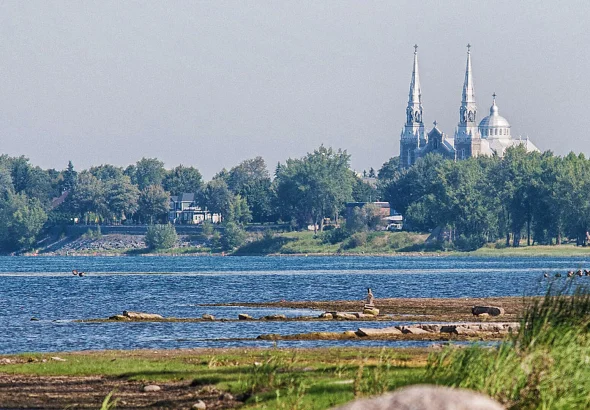 The St. Lawrence River at Varennes, Quebec, where The Stunt Driver filmed its rocket-car jump scenes
