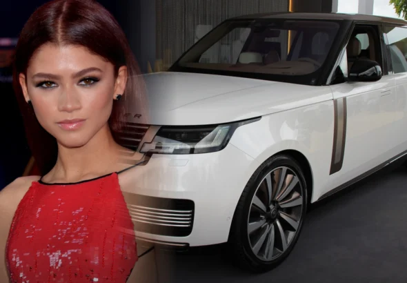 Zendaya beside a white Land Rover Range Rover SVAutobiography (photo illustration)