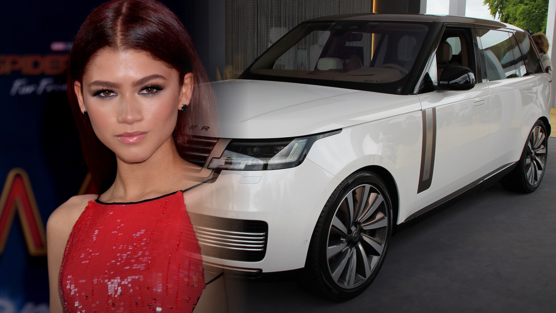 Zendaya beside a white Land Rover Range Rover SVAutobiography (photo illustration)